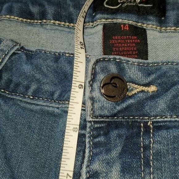 Earl Jeans Embroidered w Pockets & Original Raw Hem Sz. 14 Blue Jeans - Picture 7 of 8